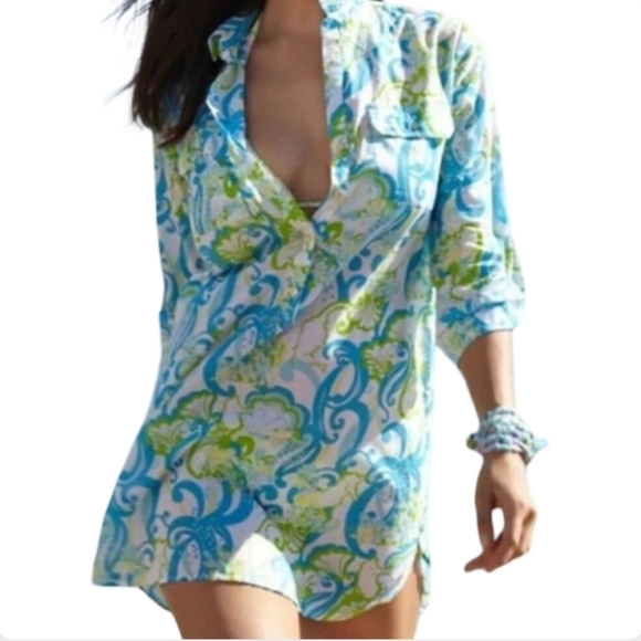Lilly Pulitzer Crystal Coast Captiva Tunic Mini Dress Small Blue - Picture 1 of 11